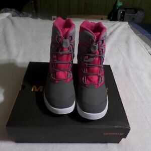 Merrell Snowbank 3.0 Waterproof Winter Girls Snow Boot – Gray & Berry – Size 5